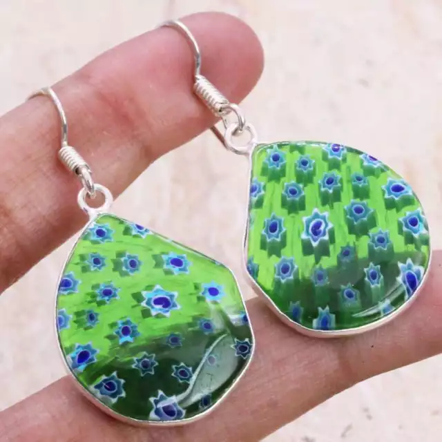 Dichroic Glass 925 Silver Plated Handmade Earrings of 1.5" Ethnic Gift