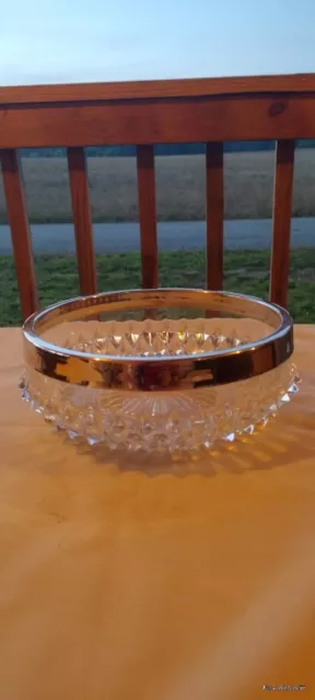 Antique Cut Glass Bowl With Silver Plated Rim