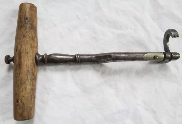 Early Tooth Extractor Wrench Key w/Wooden Handle Vtg Old Antique