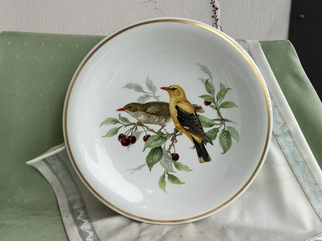 SCHÖNER GROSSER MEISSEN Wand-Teller mit Vogel-Dekor mit Kirschen und ...