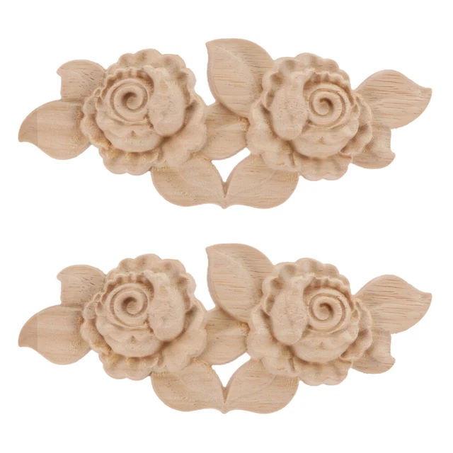 2 piezas madera rosa tallada Onlay aplicaciones tallado madera pegatina muebles