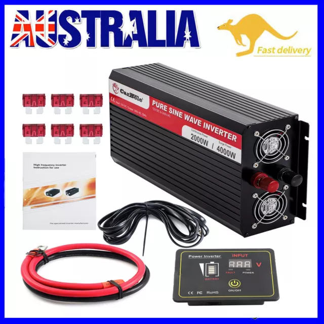 Pure Sine Wave Power Inverter 2000 Watt 12V DC to 240V AC Converter Car Inverter