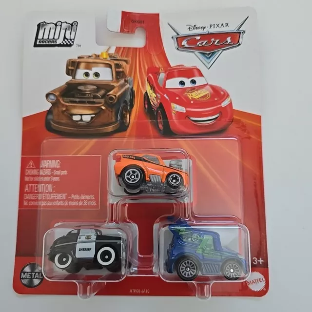 Disney Pixar Diecast Cars Mini Racers - Snot Rod, Sherrif & DJ.