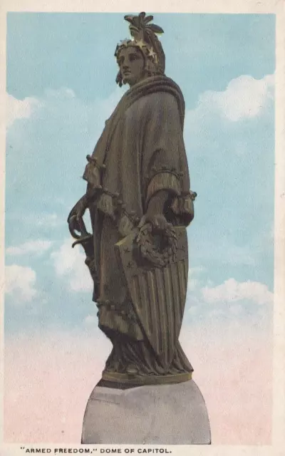 Armed Liberty Statue of Freedom Dome of Capital Washington DC Postcard 1920's