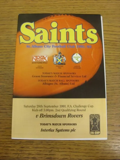 28/09/1991 St Albans City v Brimsdown Rovers [FA Cup] . Please find this item of