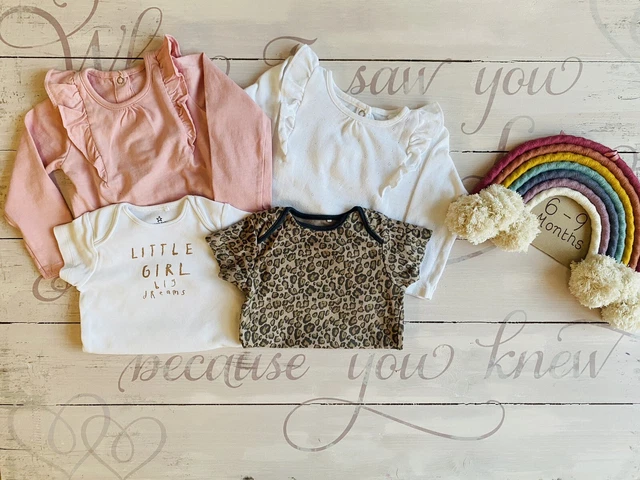 next baby girl bodysuit bundle set pink white leopard 6-9 months