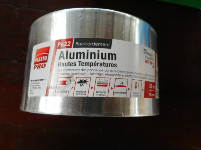 Adhésif aluminium 3M résistant hautes températures P622 50 m x 75 mm