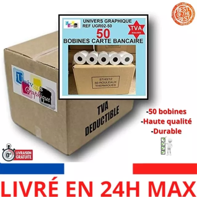 Bobine thermique pour Ticket de carte bancaire - 57 x 38 x 12 mm ELVE Lot  de 10