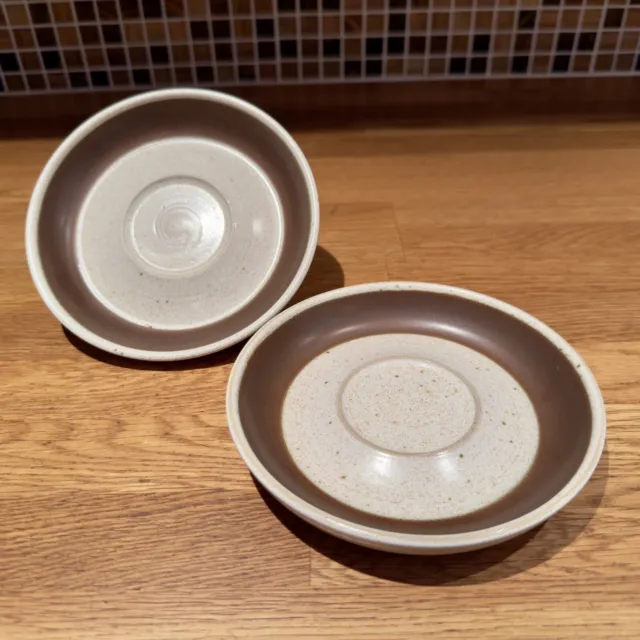 Denby Russet Two Saucer Dishes Cream Brown Stoneware Vintage England