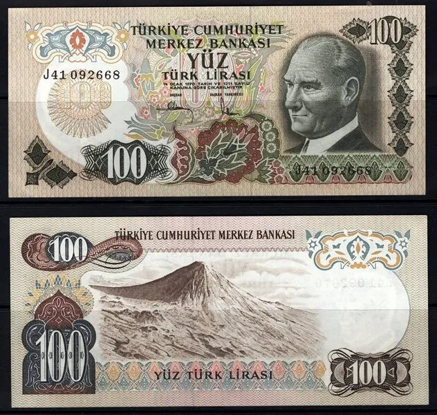 Turkey 100 Lira Banknote Uncirculated UNC