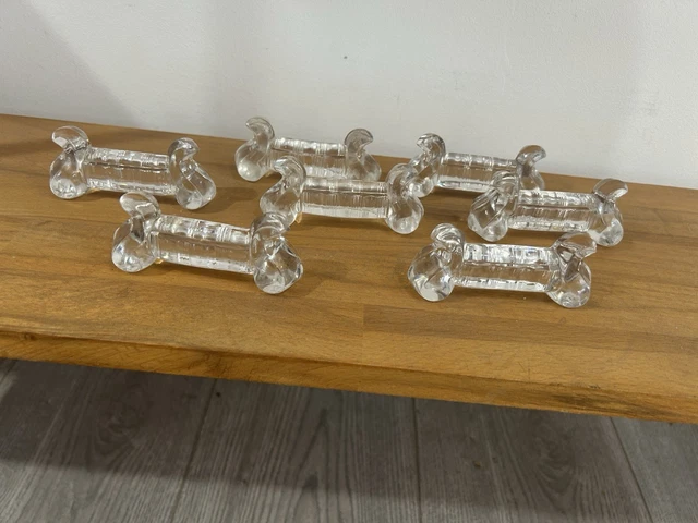 Lot De 16 Porte-couteaux Hexagonaux Vintage Art Déco - Verre Transparent