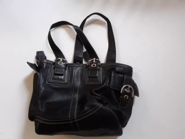 Coach Womens Tote Bag Black Leather with Adjustable Shoulder Straps