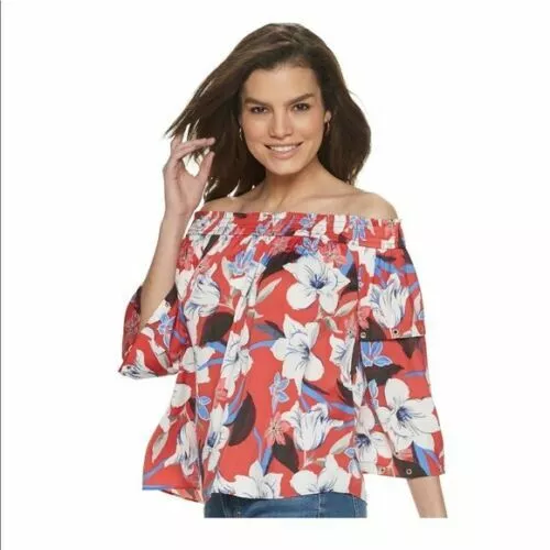 Jennifer Lopez JLO Women's Red Floral Off Shoulder Blouse Top Sz. XS NWT