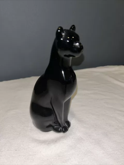 SILVESTRI 6.25" Black Art Glass Sleek Cat Puma Jaguar Figurine *read description