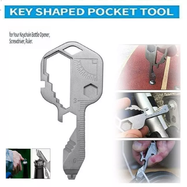 Multi-tool Key Shaped Pocket Key chain Wrench Ruler Bottle Opener Tool 24 in 1