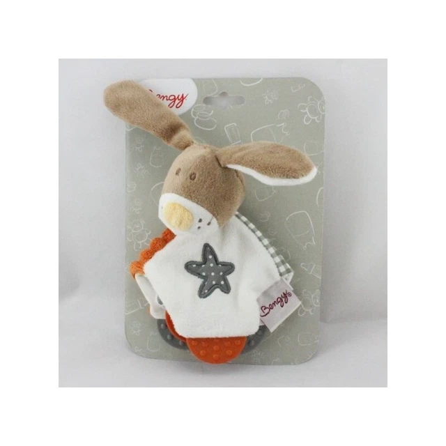 Doudou plat lapin marron orange blanc Milo Bengy - 19966