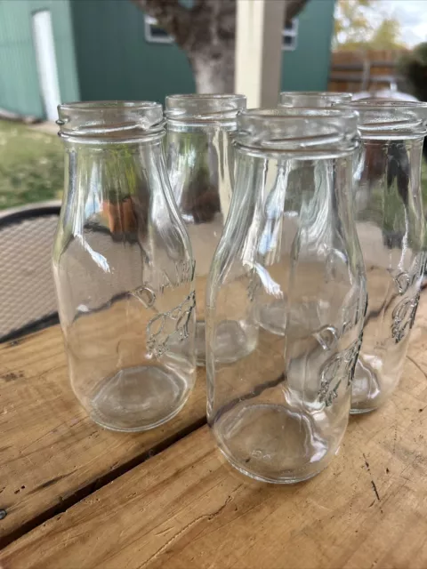 Half Pint Clear Glass Dairy Milk Bottle - Embossed Word & Cow Shape Set Of 5