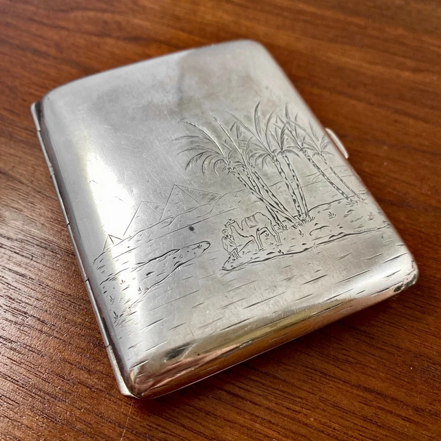German 800 Silver Card / Cigarette Case Hand Chased Pyramids At Giza Camel Nm