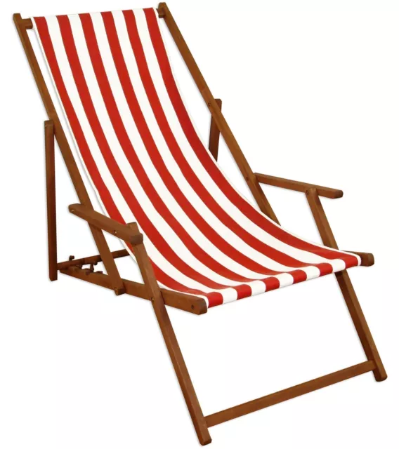 Holz-Liegestuhl mit viel Zubehör nach Wahl Stofffarbe rot-weiß Gartenliege