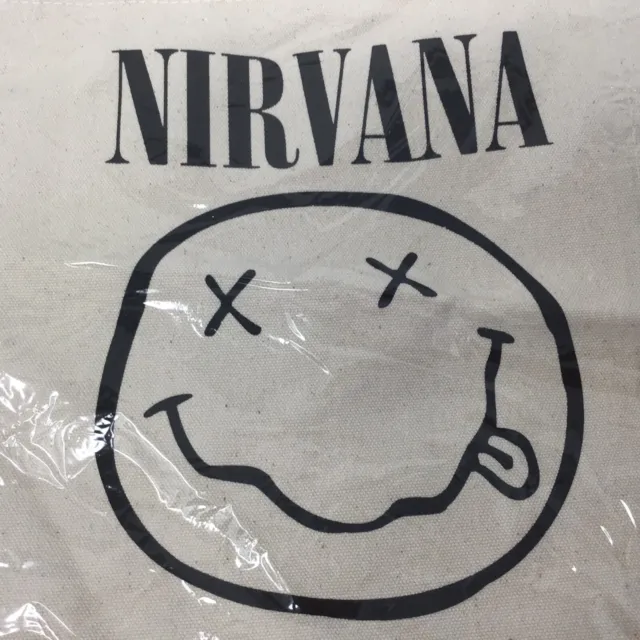 Nirvana Happy Face Beige Canvas Tote Bag New