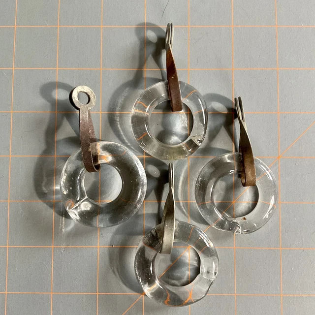 4 Old Curtain Awning Rings Tie Back Hand Blown Glass Vintage Tea Towel Hanger #9