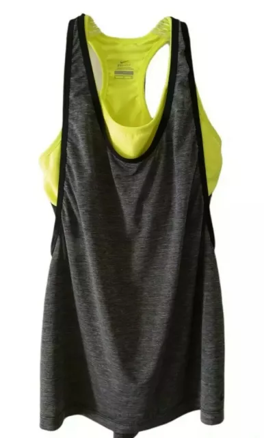 NIKE Dri-Fit 2-in-1 Pro Inside Loose Tank Top Women's Small Dark Gray Yellow