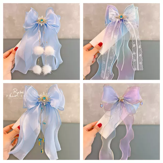 Baby Mädchen Kinder Bandschleife Fronzen Elsa Prinzessin Chiffon Spitze Bommel Haarspange Schleifen