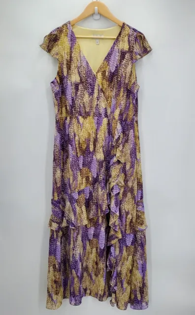 Haute Hippie Tribe Womens Ruffle Maxi Dress Feather Printed Purple Size Large