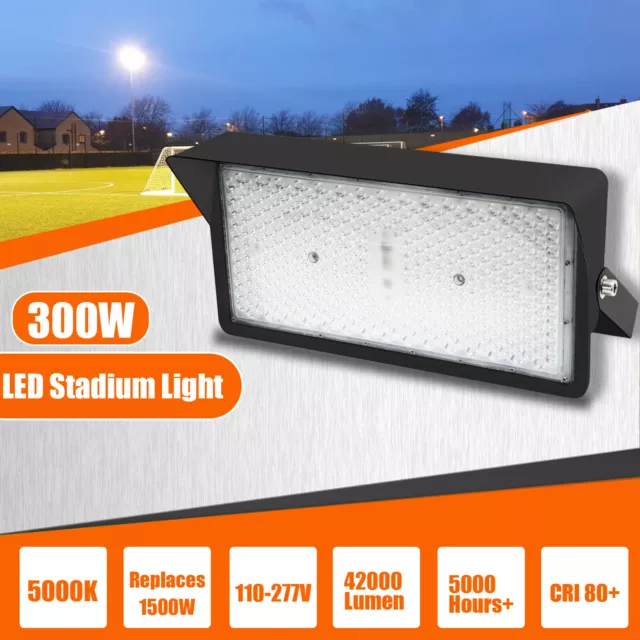 39000 Lumens Black LED Stadium Light 4000K 110-Volt to 277-Volt 300W Flood Light