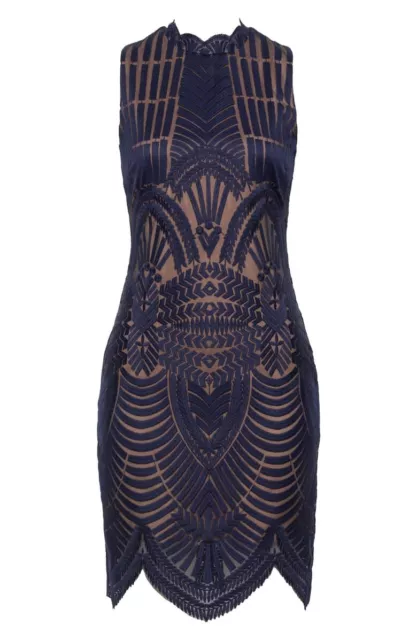 Bardot  Revolve Alice Bodycon Knee Length Lace Dress Embroidered Navy Blue XS