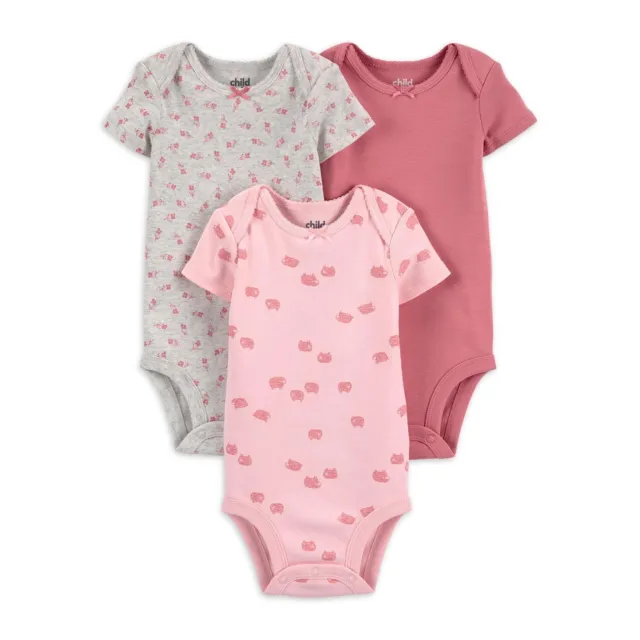 Carter's Child of Mine Baby Girls Basic Short Sleeve Bodysuits, 3 Pack Pink 12M