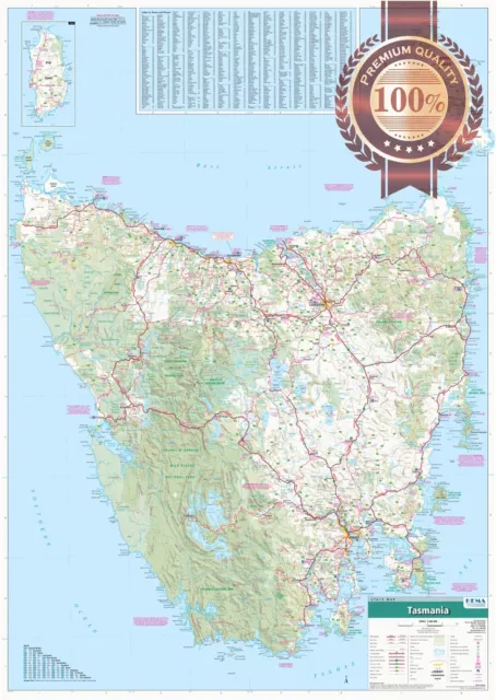 Detailed Tasmania State Roads Tas Australia Map Of Aus Wall Chart Premium Poster