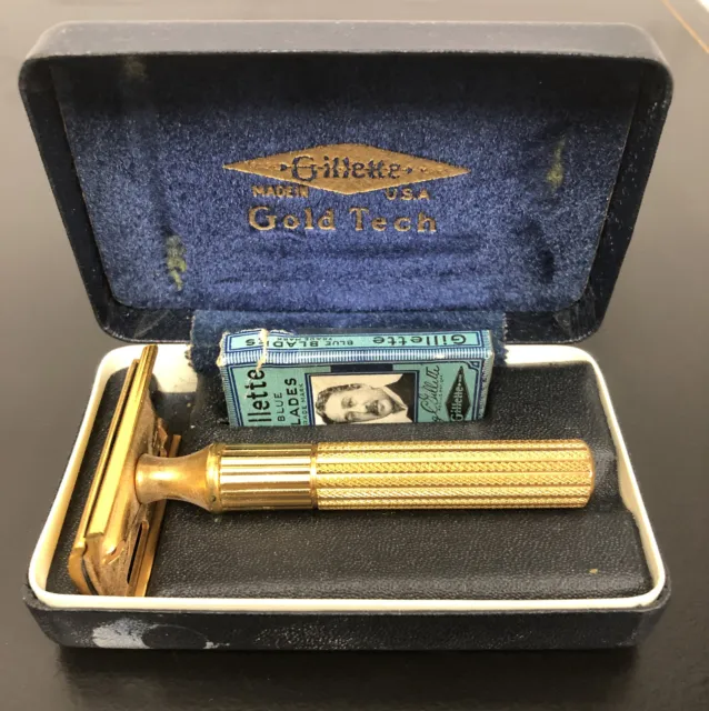 Vintage Gillette Razor Gold Tech w/Case & Razor ~VERY NICE!!