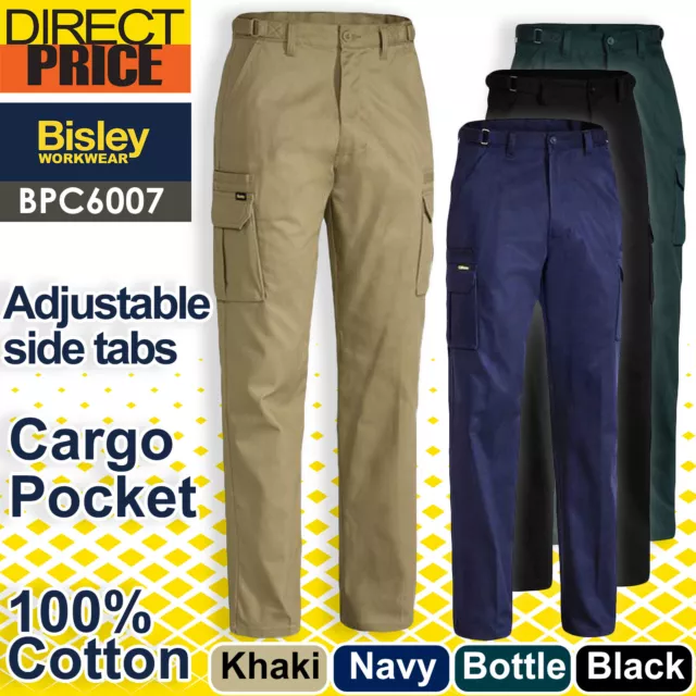 Bisley Workwear Men's Work Trousers Pants BPC6007 8 Pocket Cargo 100% Cotton NEW