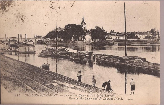 CPA 71 CHALON SUR SAONE. L.L. N°111.L ILE ST LAURENT .LA SAON.ECRITE vers1912.BE