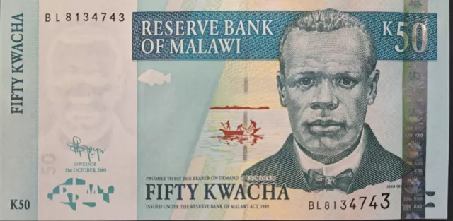 MALAWI 50 Kwacha; P -53d; UNC; 2009; features Independence Arch
