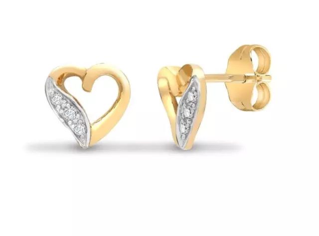 Diamond Heart Stud Earrings Gold 9ct Yellow Gold Diamond Natural Diamond Studs