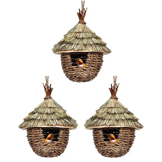 3 pz Bird House per nidificazione, Erba Naturale Bird House per Giardino, Patio E7V2