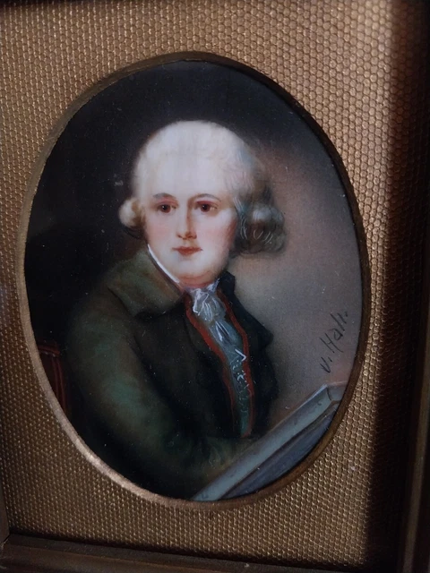 Paire de Cadres MINIATURE Ancienne Portrait Homme Femme Peinture signé V.HALL
