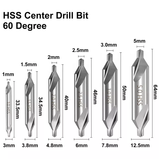 6 Stück Zentrierbohrer Metall Set 1-5mm Center Bohrer Kegelsenker Senker