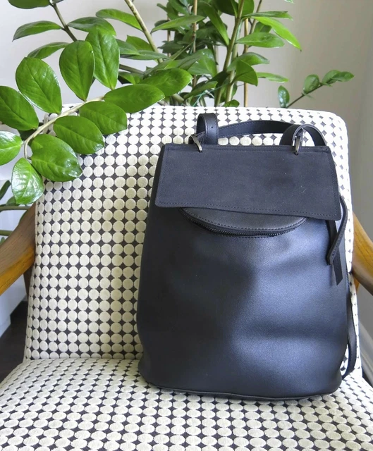 No Logo Minimalist Black Leather Convertible Backpack/Handbag/Shoulder/Cross Bag