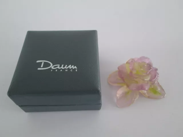 Rare Daum France Pate De Verre Crystal Glass Flower In Original Box Pink &Yellow