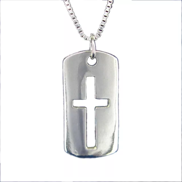 Solid 925 Silver Dog Tag Iced Hip Hop Pendant Necklace - 3 Sizes For Men  Ladies