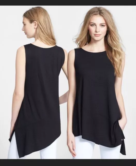 Eileen Fisher Asymmetric Black Jersey Cotton Top Size M EUC