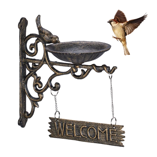 Vogeltränke Gusseisen Welcome-Schild Gartendeko Wildvögel Vogelbad Wand Bronze