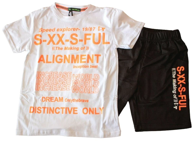 Completo Bimbo Bambino T.shirt + Short Cotone Con Stampe Tg. 8/16 Anni