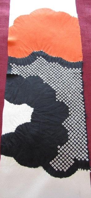62"x7.5" Shibori Clouds Furisode Kimono Fabric 100% Silk Japan #E54