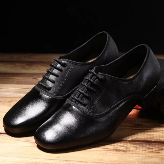 New Men Ballroom Dance Shoes Leather Latin Waltz Tango Salsa Low Heel Black