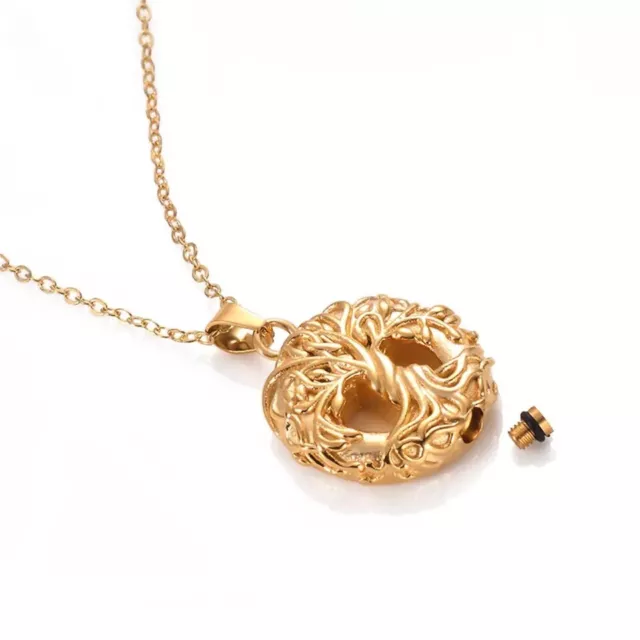 Unisex Anhänger Edelstahl Baum Des Lebens Goldfarben Mit Kette Asche Urne