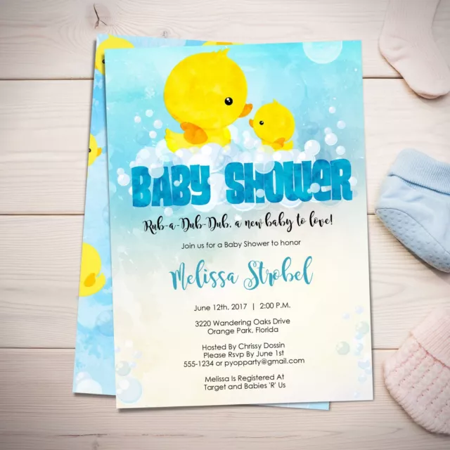 Rubber Ducky Baby Shower Invitations - Duckie - Bath Time - BOY - Shower Invite